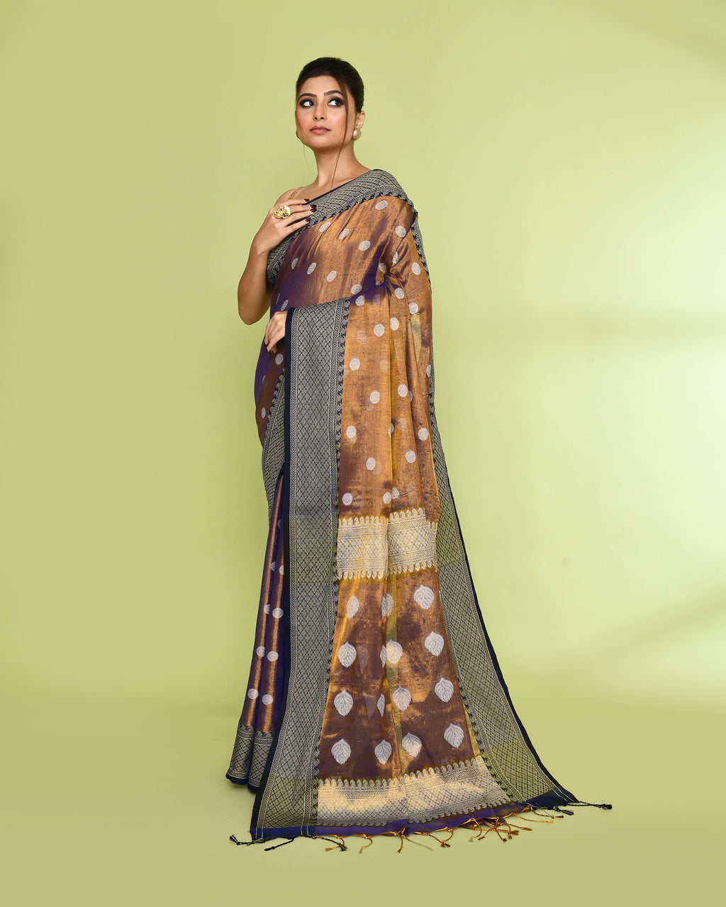 Piyari Fashion Women's Gold Blue Zari Cotton Tissue Jamdani Saree - Distacart