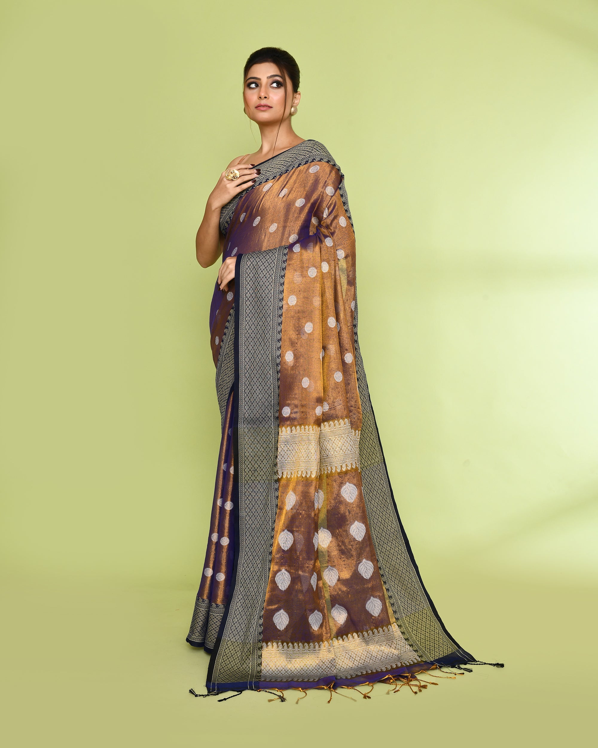 Piyari Fashion Women's Gold Blue Zari Cotton Tissue Jamdani Saree - Distacart