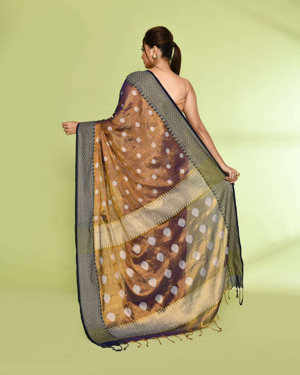 Piyari Fashion Women's Gold Blue Zari Cotton Tissue Jamdani Saree - Distacart