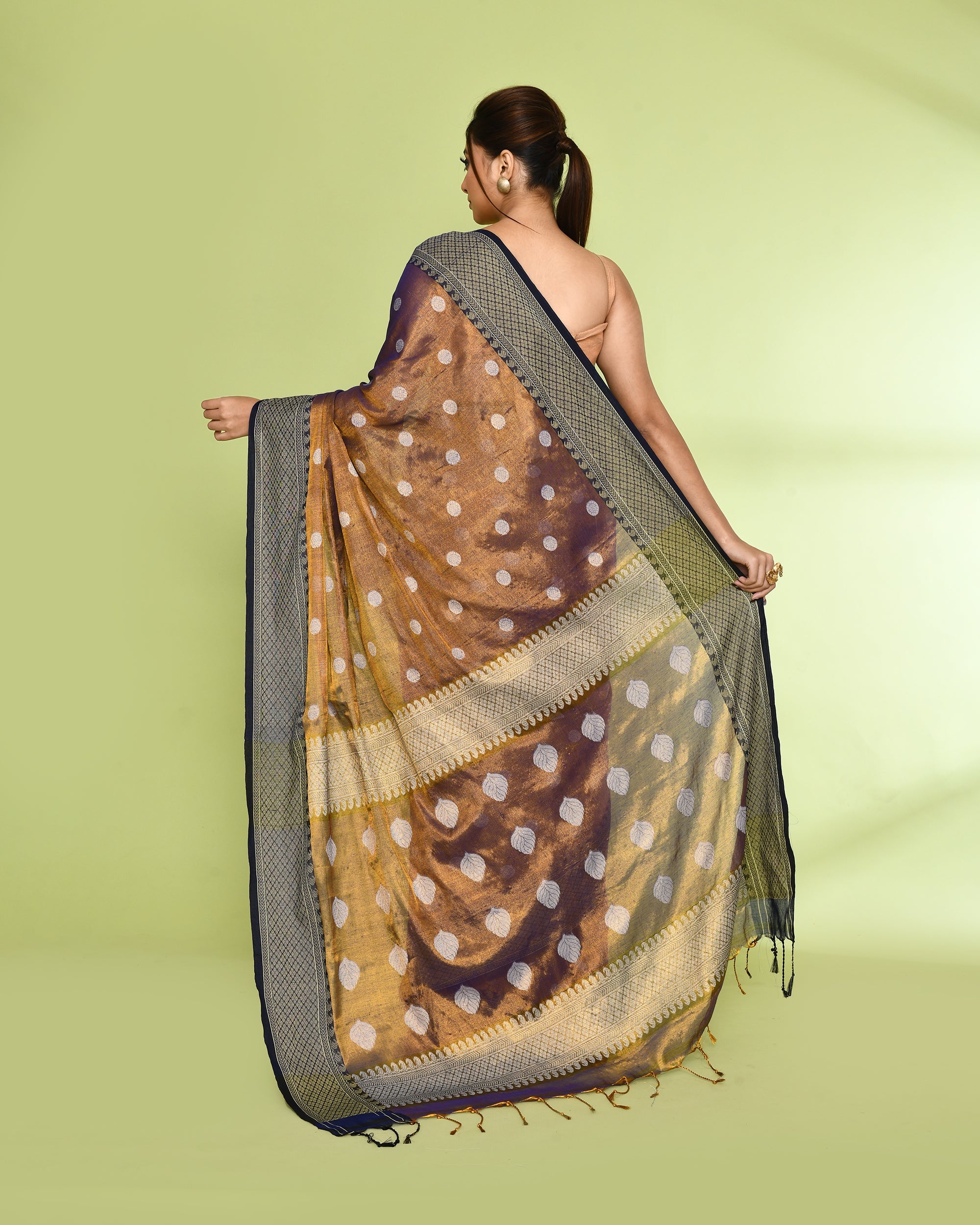 Piyari Fashion Women's Gold Blue Zari Cotton Tissue Jamdani Saree - Distacart