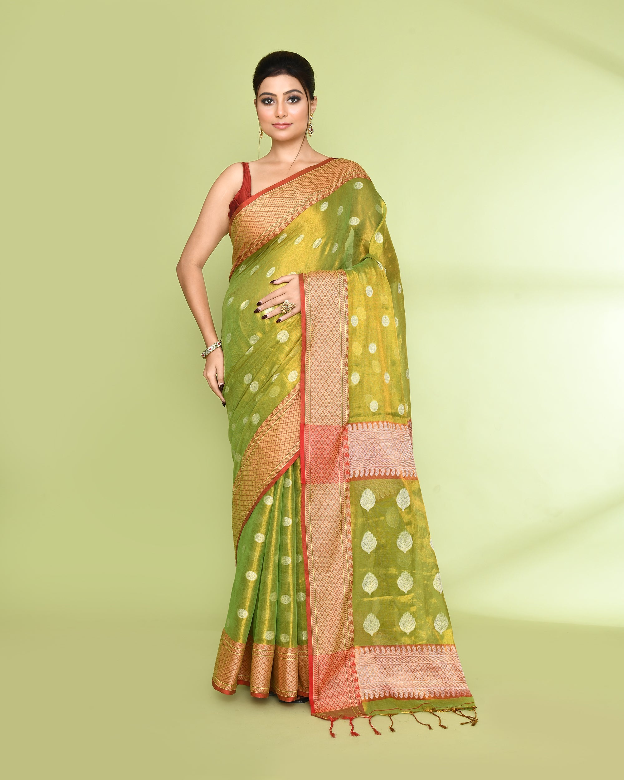 Piyari Fashion Women's Parrot Green Zari Cotton Tissue Jamdani Saree - Distacart