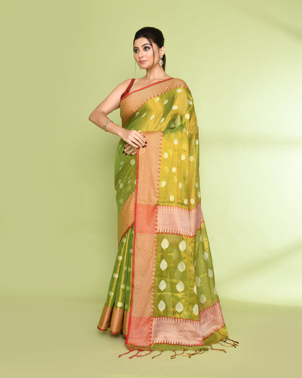 Piyari Fashion Women's Parrot Green Zari Cotton Tissue Jamdani Saree - Distacart