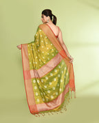 Piyari Fashion Women's Parrot Green Zari Cotton Tissue Jamdani Saree - Distacart