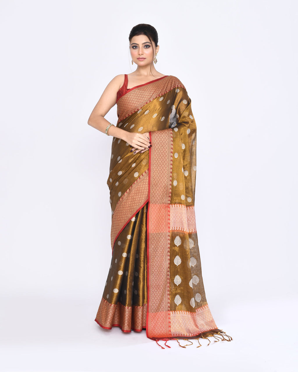 Piyari Fashion Women's Golden Zari Cotton Tissue Jamdani Saree - Distacart