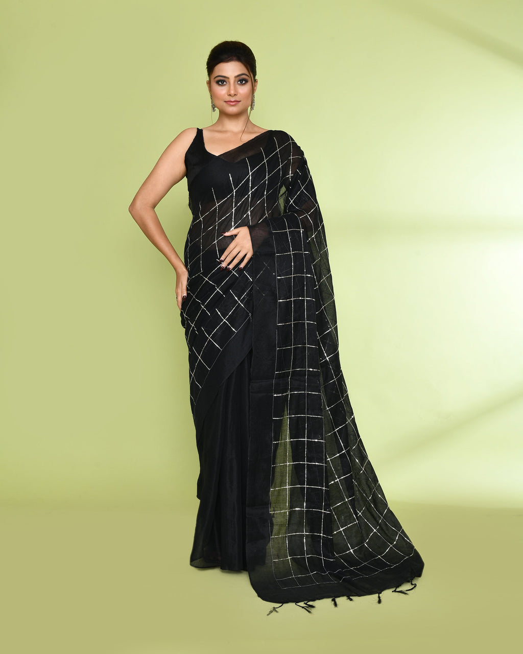 Piyari Fashion Women's Black Zari Cotton Tissue Sequin Saree - Distacart