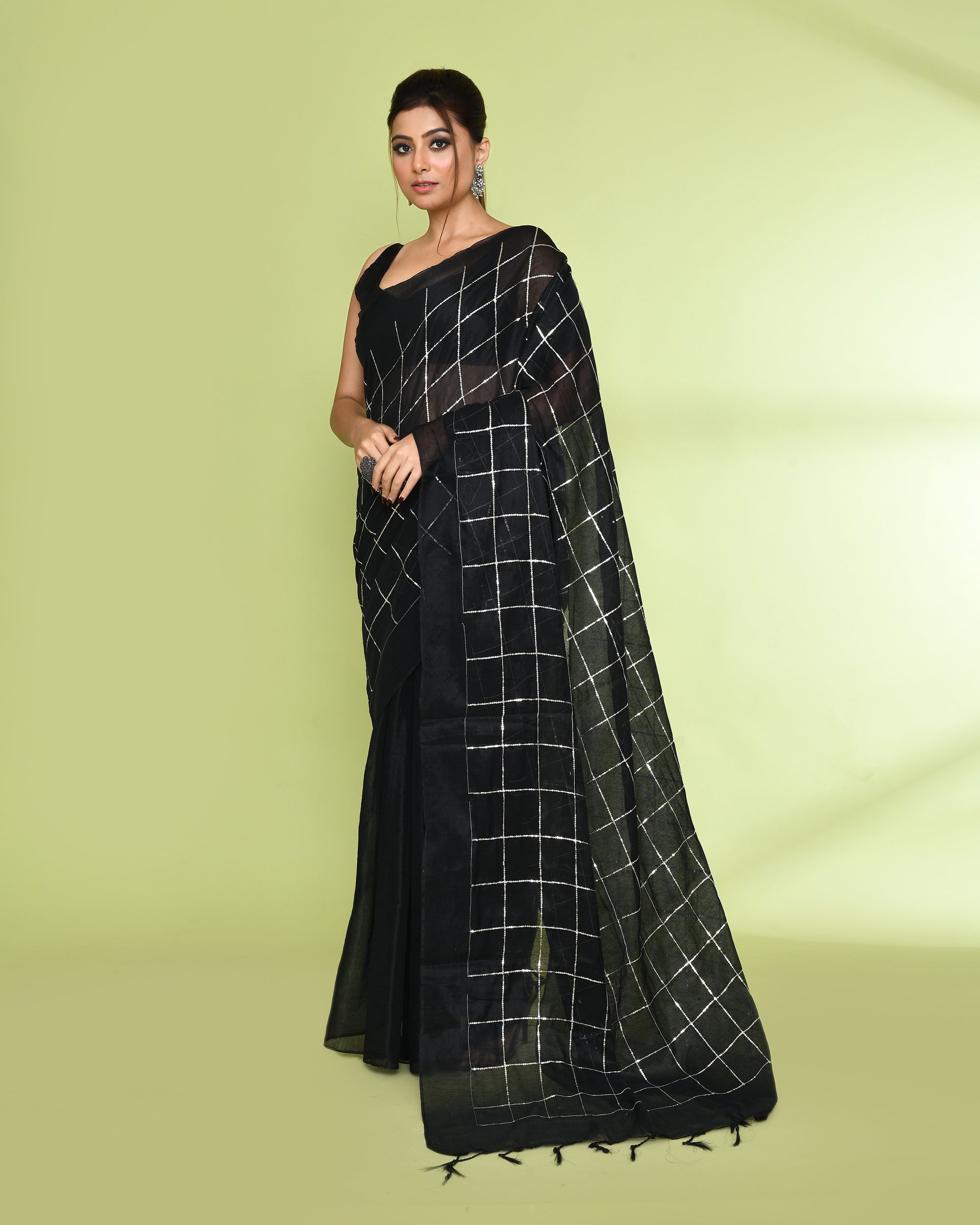 Piyari Fashion Women's Black Zari Cotton Tissue Sequin Saree - Distacart