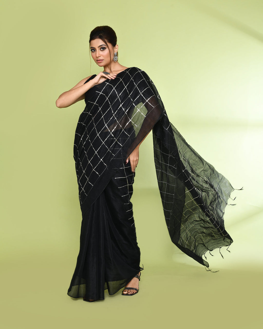 Piyari Fashion Women's Black Zari Cotton Tissue Sequin Saree - Distacart