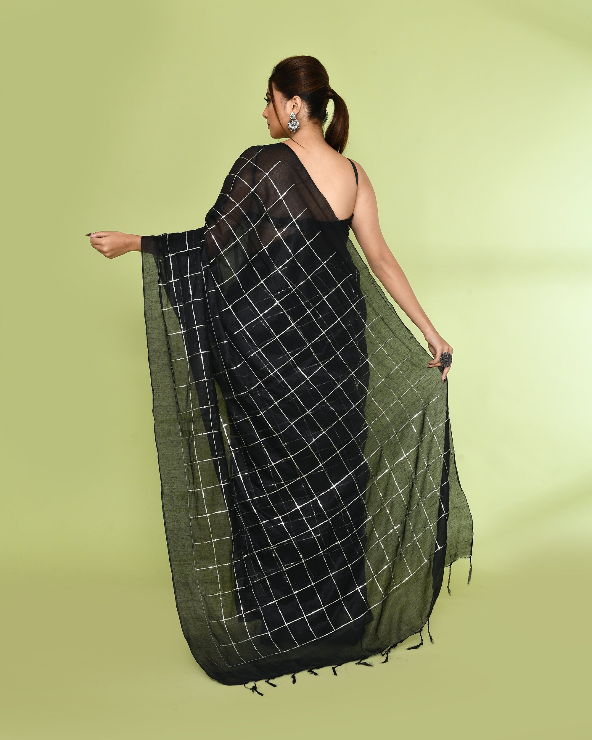 Piyari Fashion Women's Black Zari Cotton Tissue Sequin Saree - Distacart