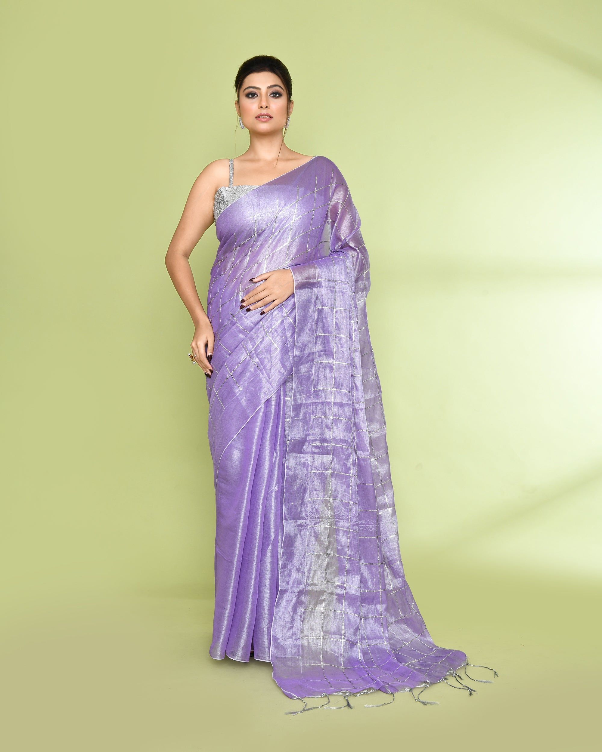 Piyari Fashion Women's Lavender Zari Cotton Tissue Sequin Saree - Distacart