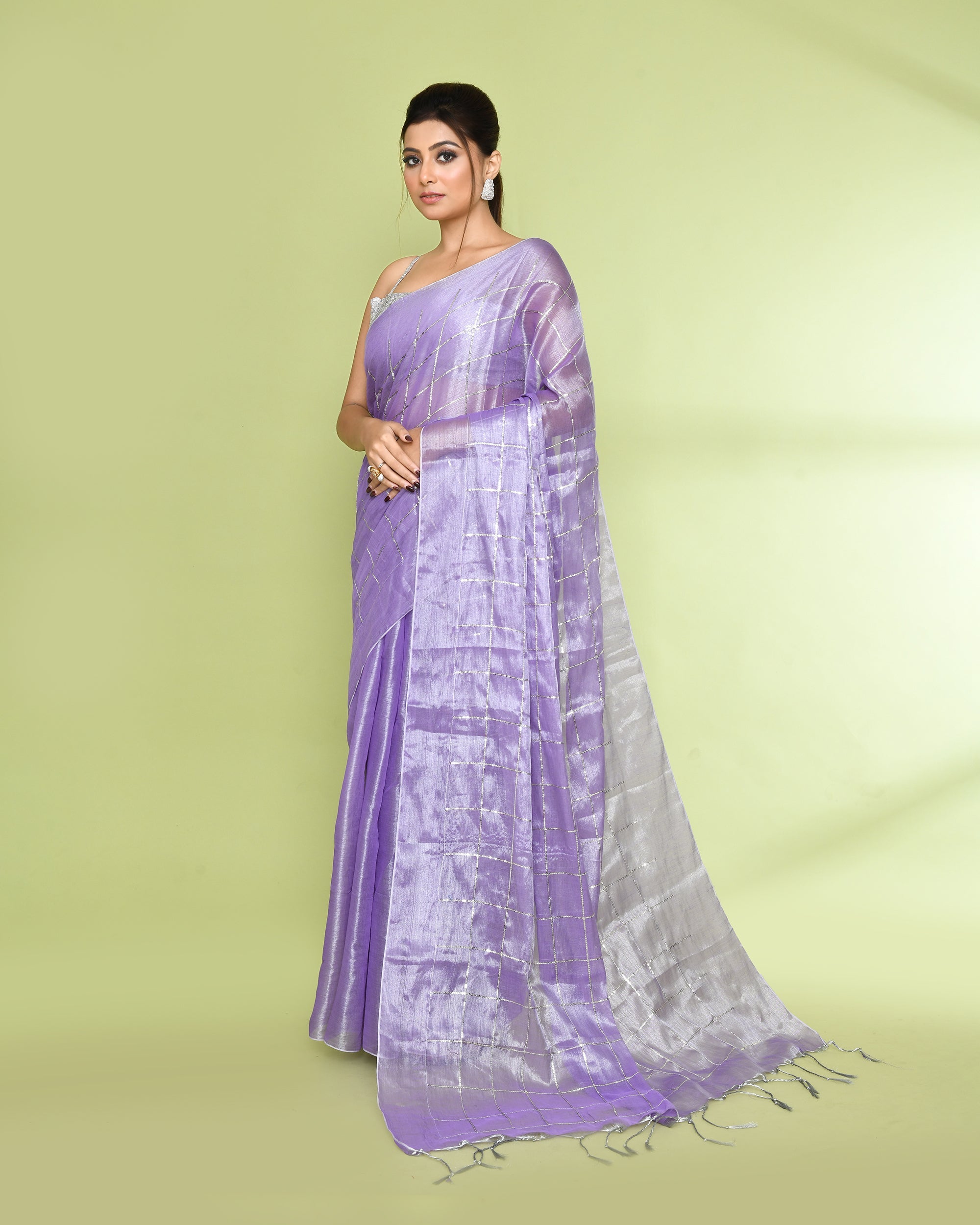 Piyari Fashion Women's Lavender Zari Cotton Tissue Sequin Saree - Distacart