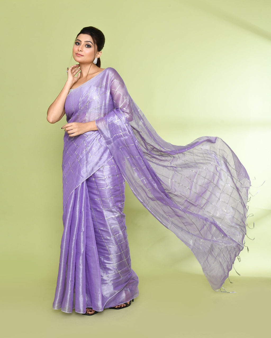 Piyari Fashion Women's Lavender Zari Cotton Tissue Sequin Saree - Distacart