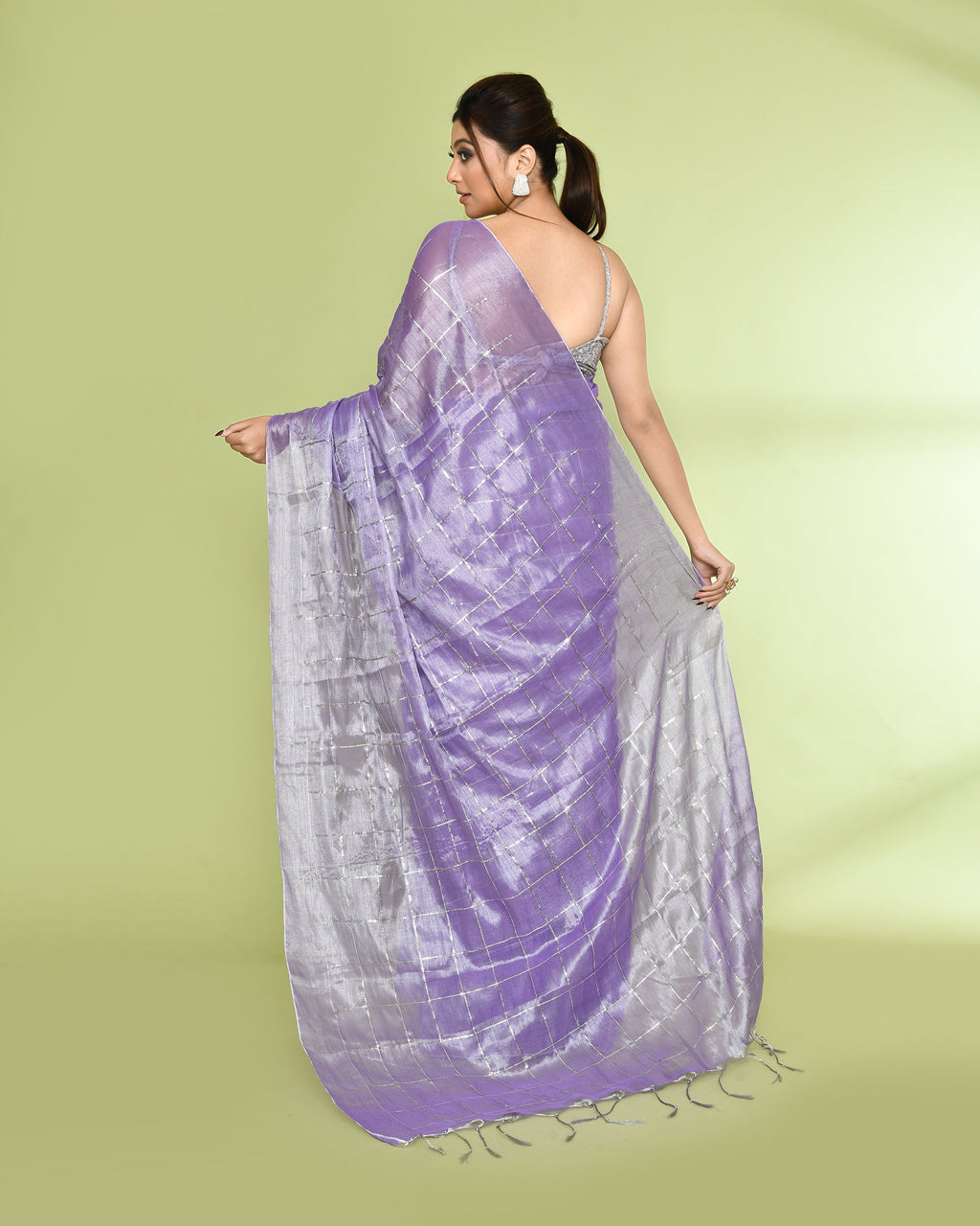 Piyari Fashion Women's Lavender Zari Cotton Tissue Sequin Saree - Distacart