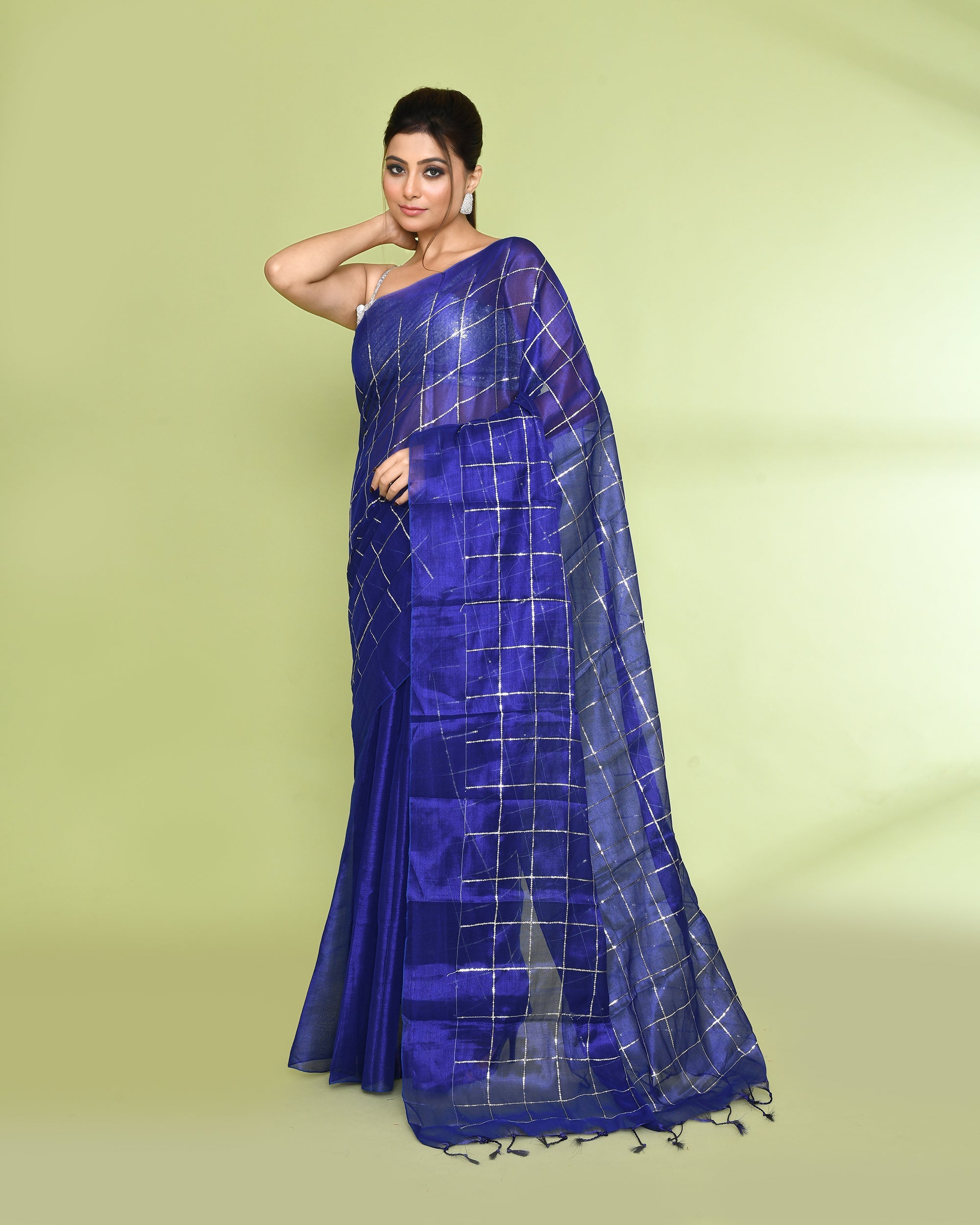 Piyari Fashion Women's Blue Zari Cotton Tissue Sequin Saree - Distacart