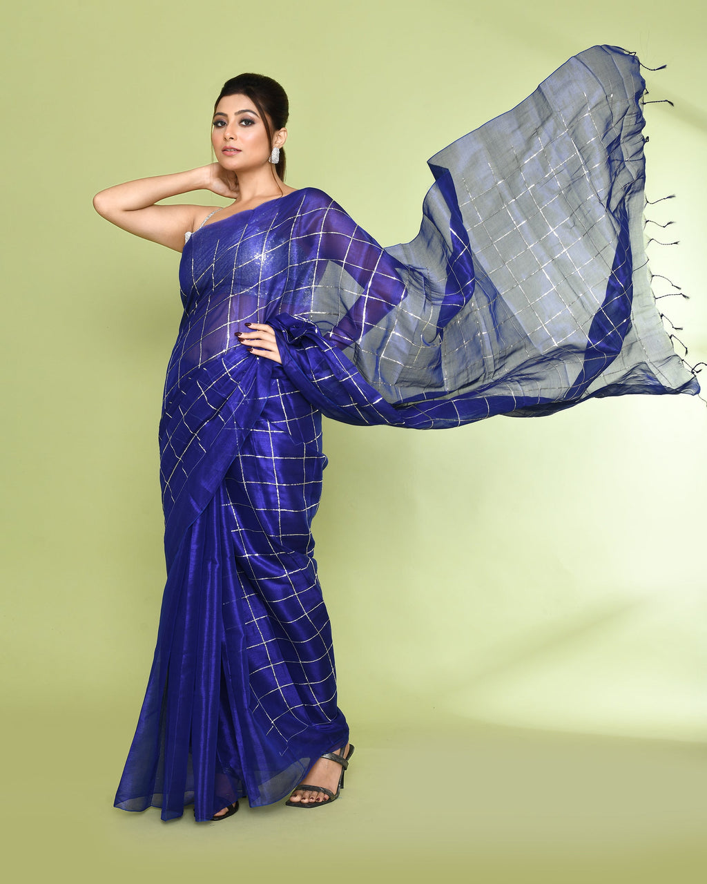 Piyari Fashion Women's Blue Zari Cotton Tissue Sequin Saree - Distacart