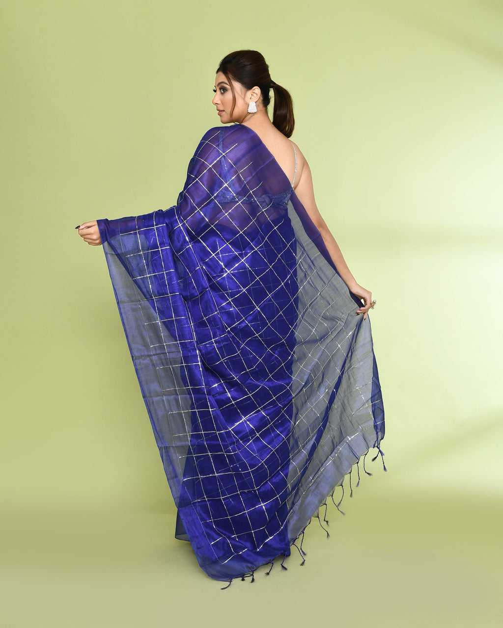 Piyari Fashion Women's Blue Zari Cotton Tissue Sequin Saree - Distacart