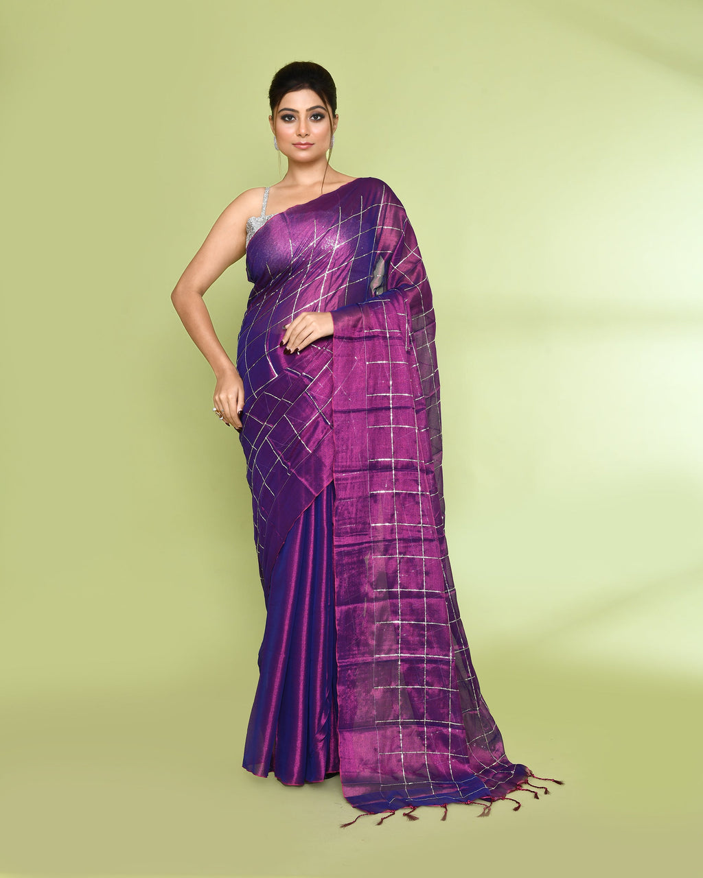 Piyari Fashion Women's Violet Zari Cotton Tissue Sequin Saree - Distacart