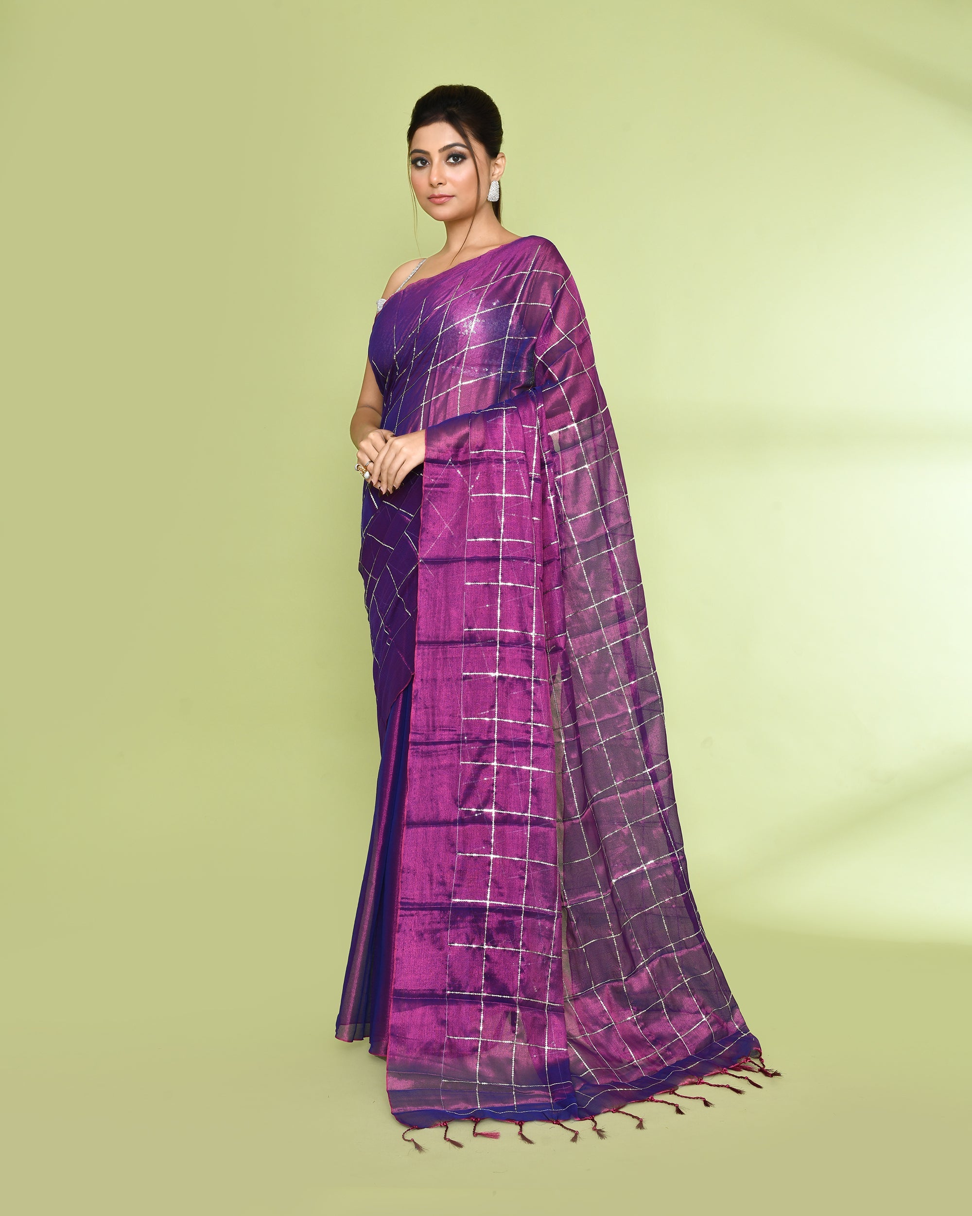 Piyari Fashion Women's Violet Zari Cotton Tissue Sequin Saree - Distacart