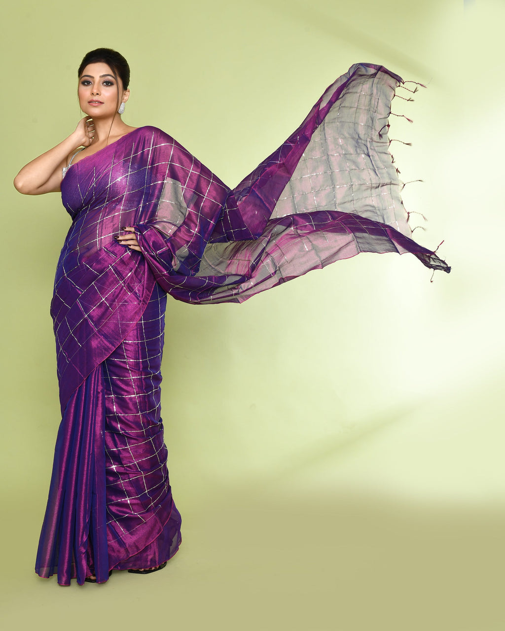 Piyari Fashion Women's Violet Zari Cotton Tissue Sequin Saree - Distacart