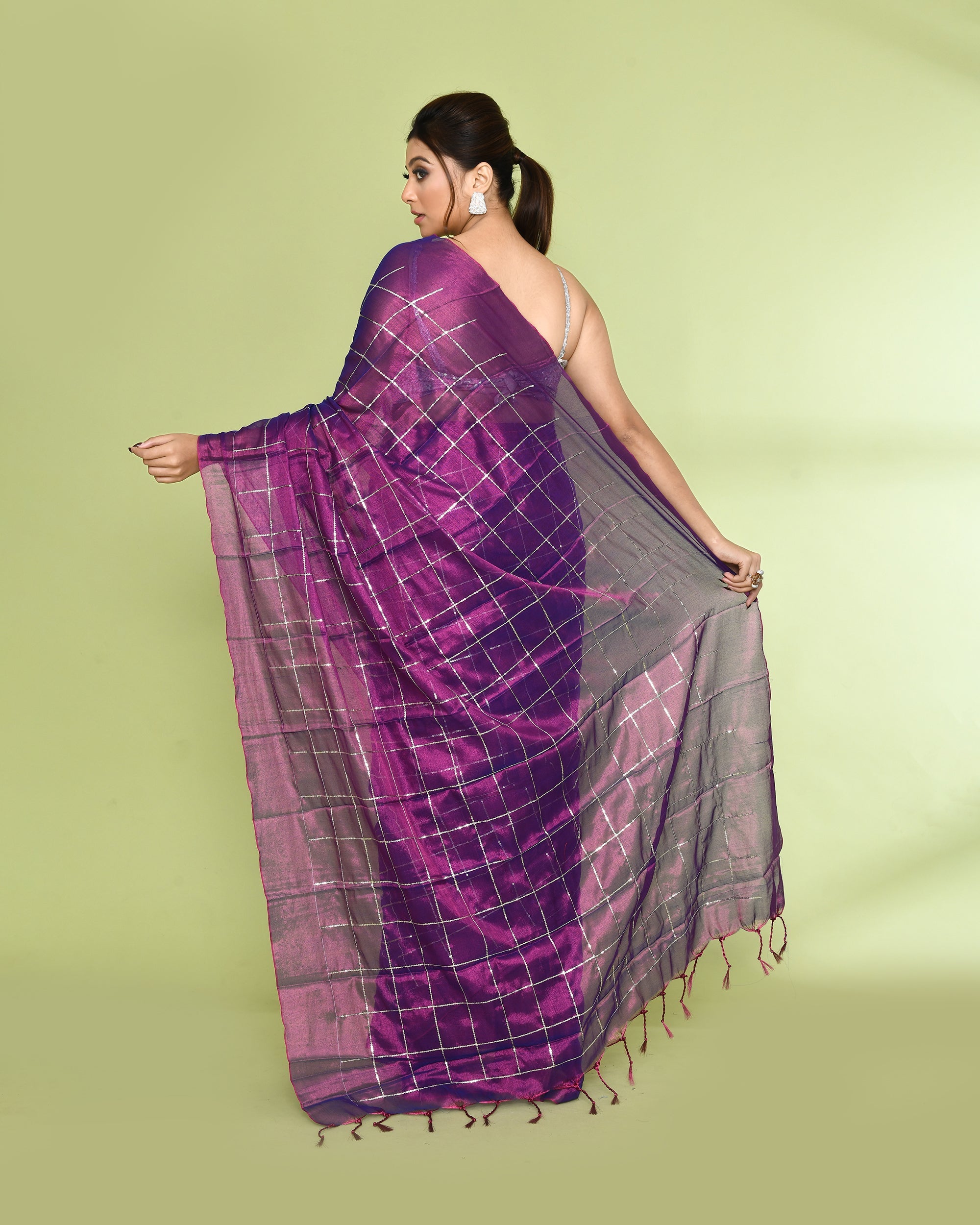 Piyari Fashion Women's Violet Zari Cotton Tissue Sequin Saree - Distacart