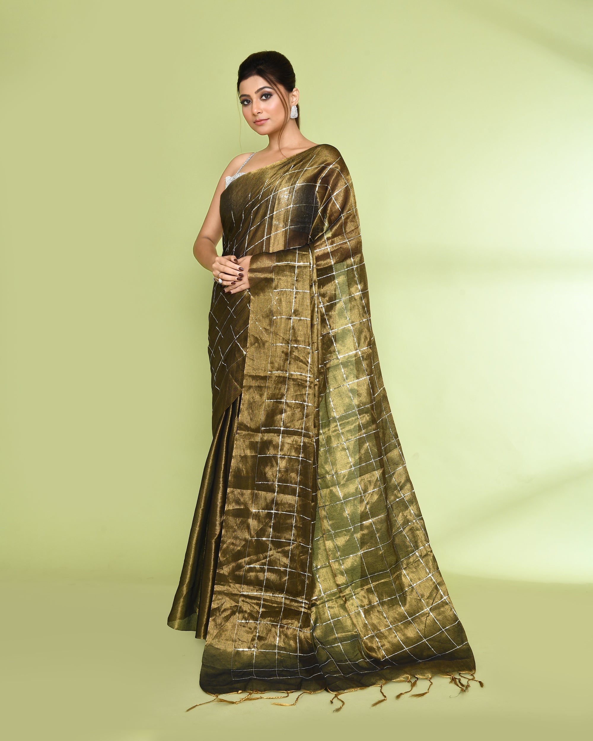 Piyari Fashion Women's Golden Zari Cotton Tissue Sequin Saree - Distacart