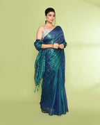 Piyari Fashion Women's Blue Green Zari Cotton Tissue Sequin Saree - Distacart