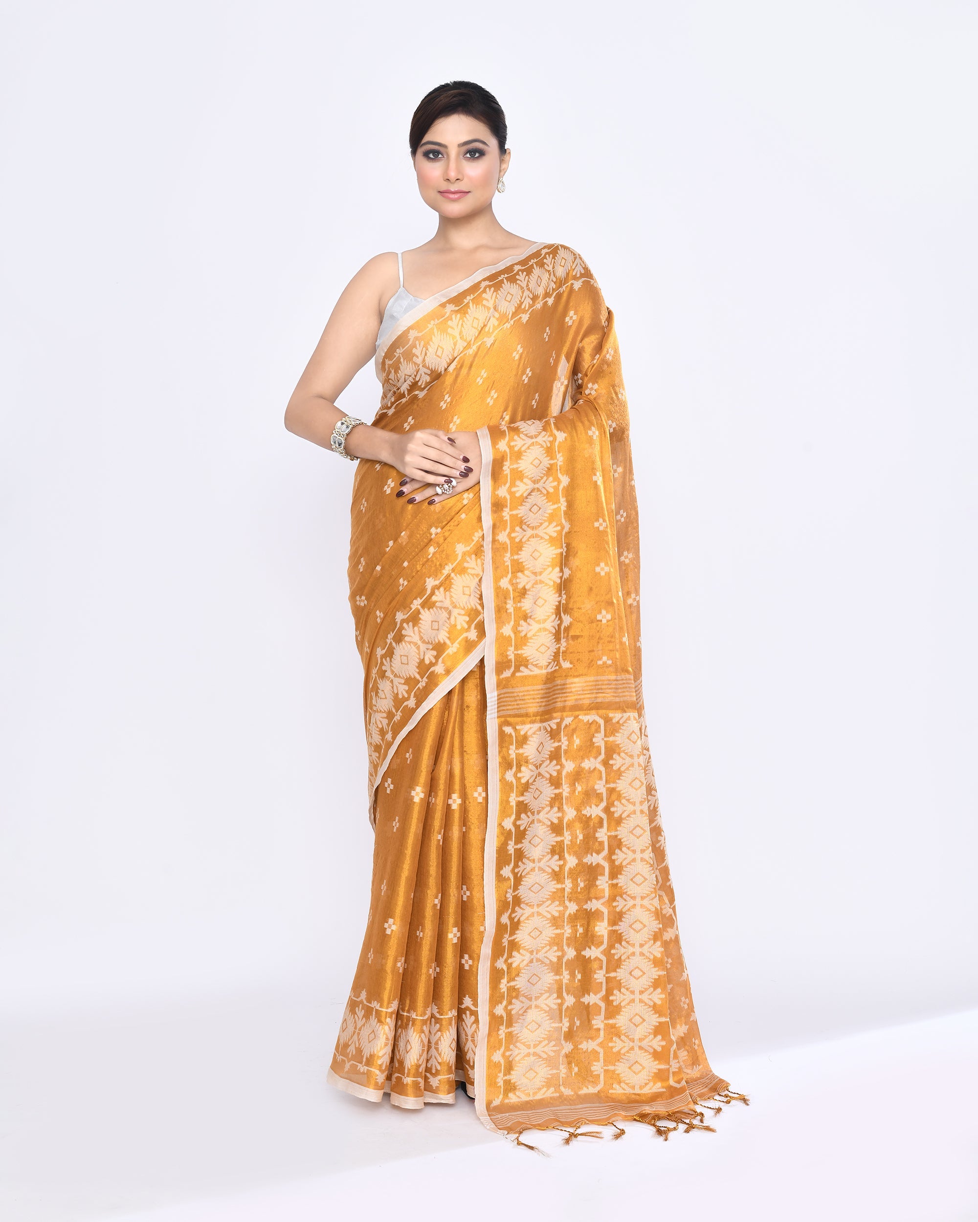Piyari Fashion Women's Gold Zari Cotton Tissue Jamdani Saree - Distacart