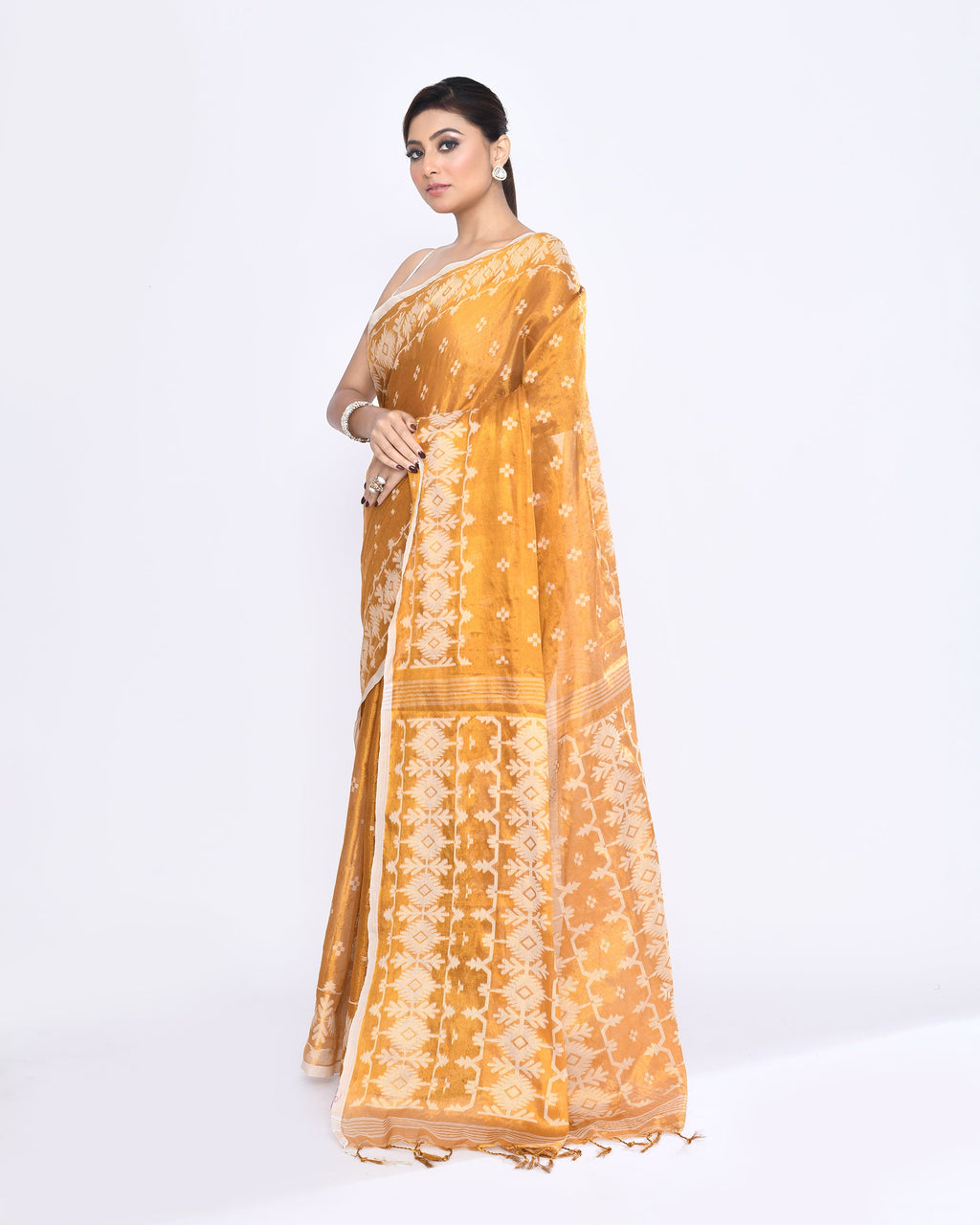 Piyari Fashion Women's Gold Zari Cotton Tissue Jamdani Saree - Distacart