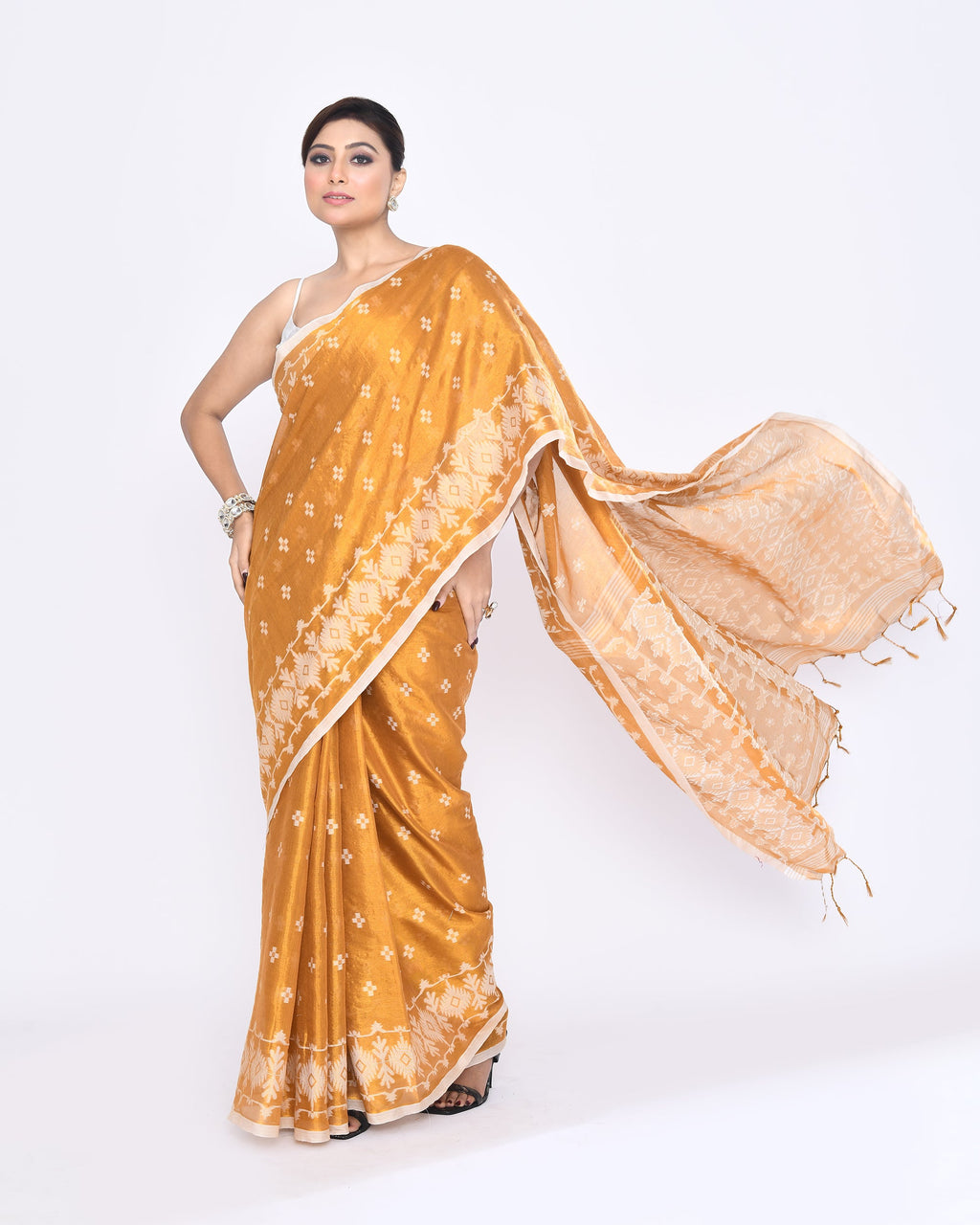 Piyari Fashion Women's Gold Zari Cotton Tissue Jamdani Saree - Distacart
