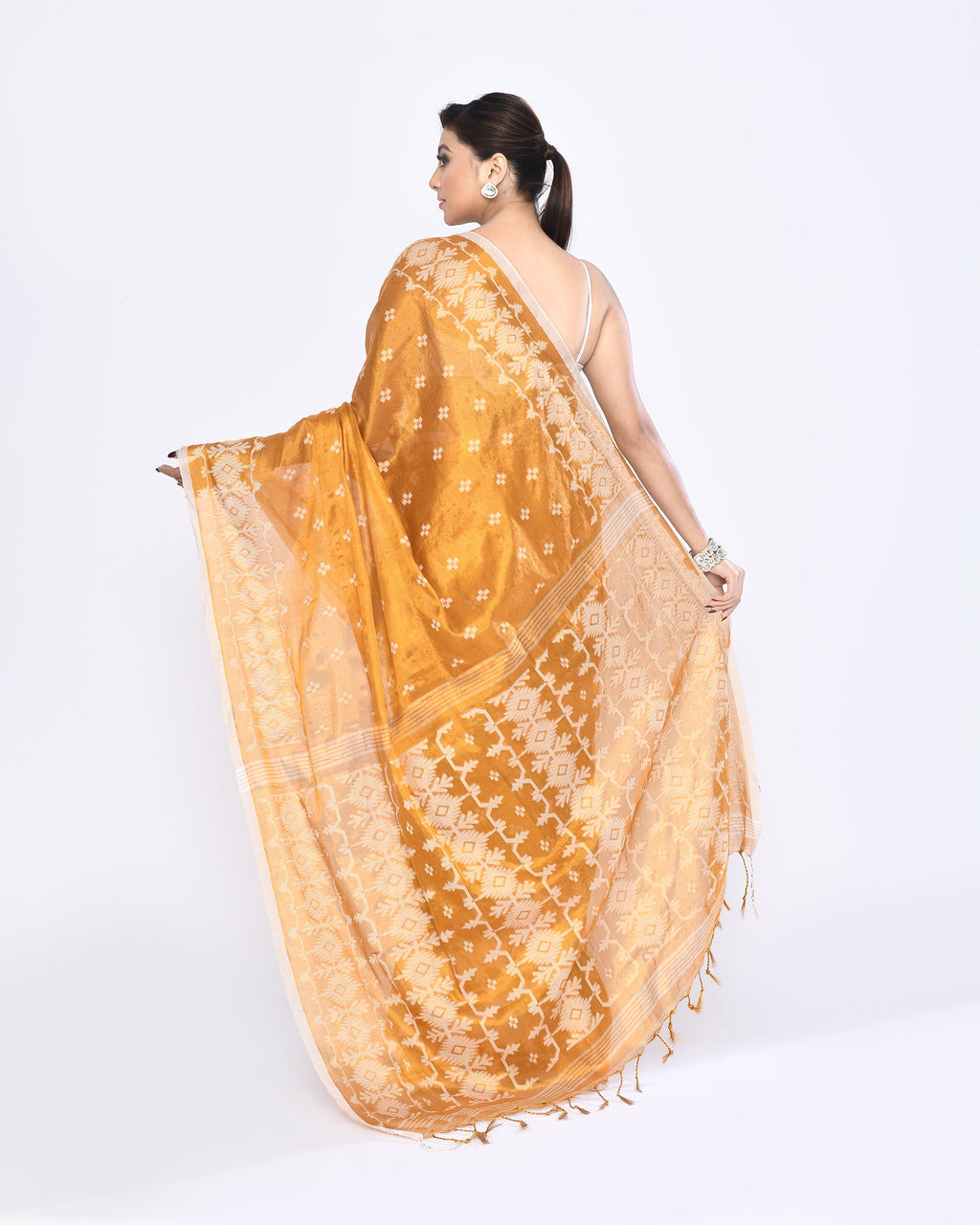 Piyari Fashion Women's Gold Zari Cotton Tissue Jamdani Saree - Distacart