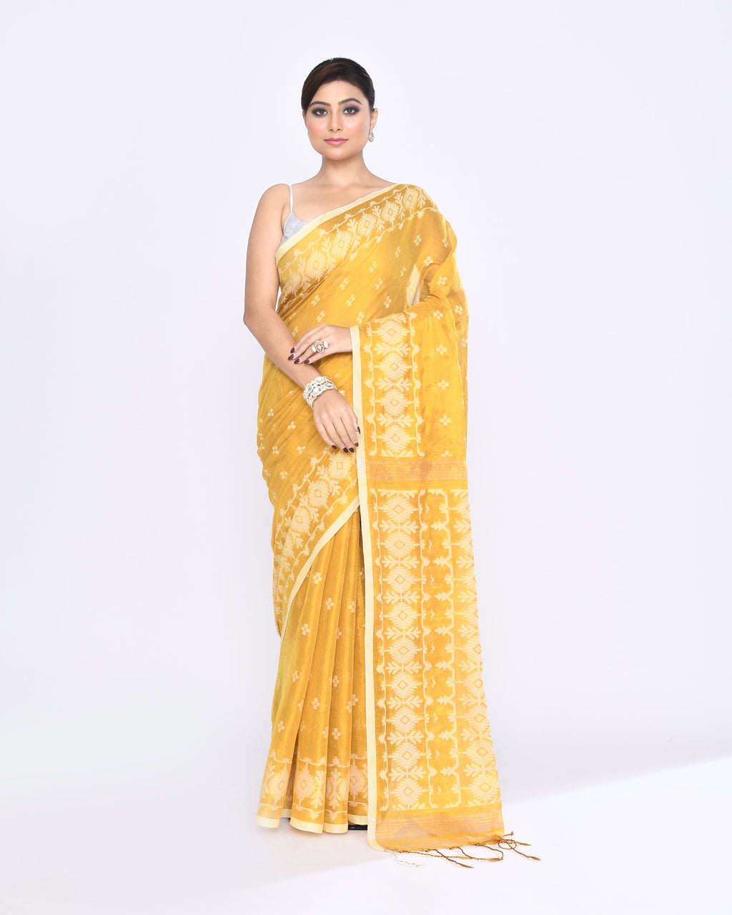 Piyari Fashion Women's Yellow Zari Cotton Tissue Jamdani Saree - Distacart