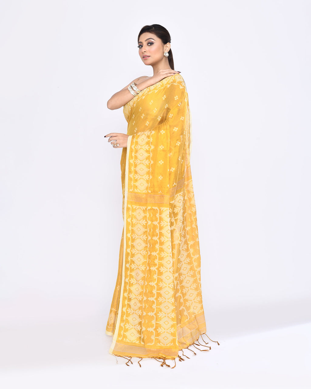 Piyari Fashion Women's Yellow Zari Cotton Tissue Jamdani Saree - Distacart