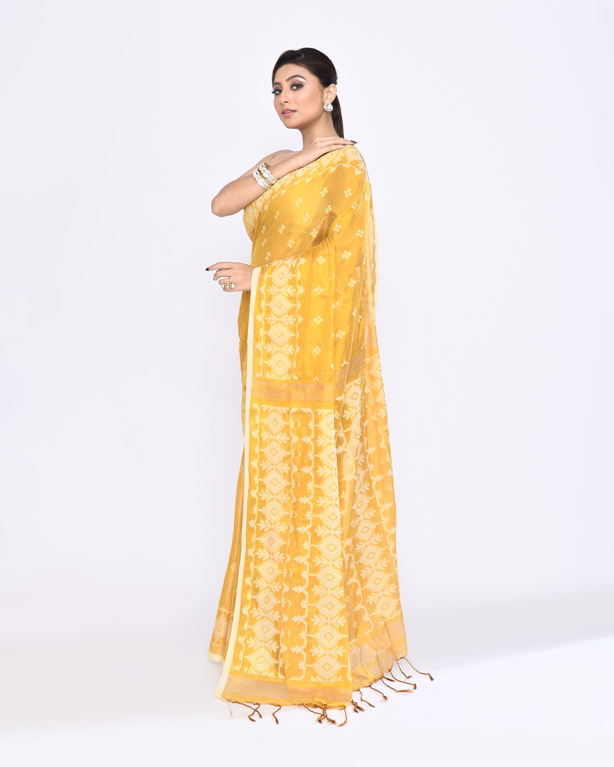 Piyari Fashion Women's Yellow Zari Cotton Tissue Jamdani Saree - Distacart