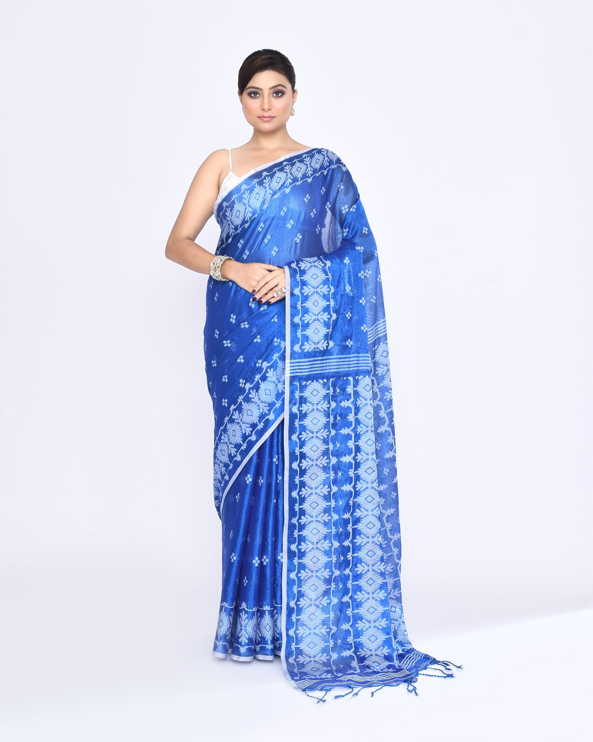 Piyari Fashion Women's Blue Zari Cotton Tissue Jamdani Saree - Distacart
