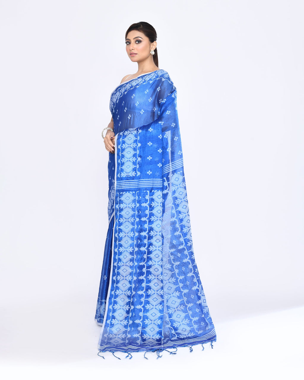 Piyari Fashion Women's Blue Zari Cotton Tissue Jamdani Saree - Distacart