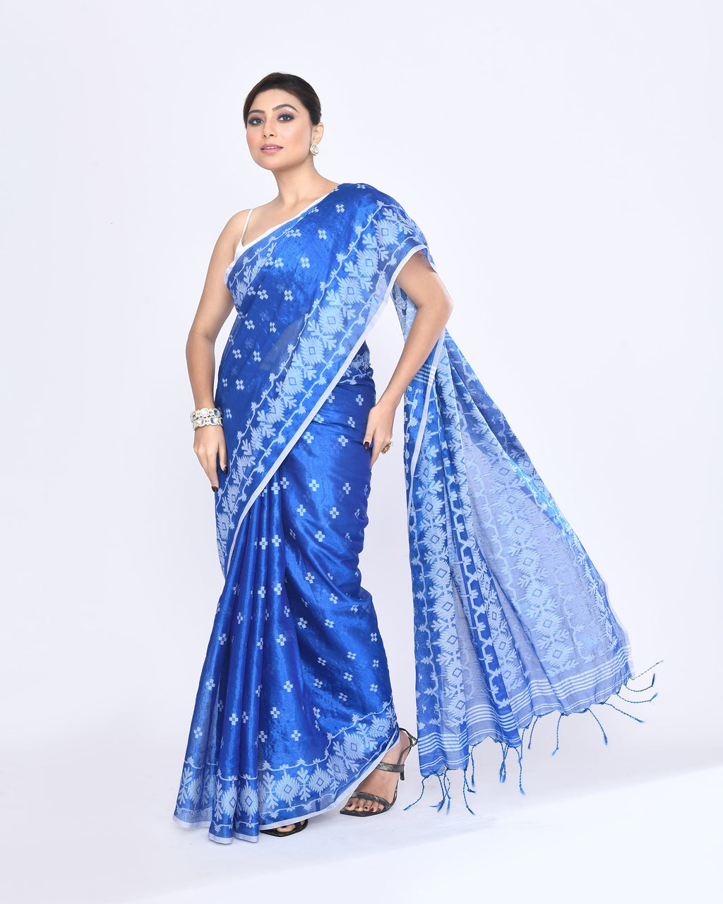 Piyari Fashion Women's Blue Zari Cotton Tissue Jamdani Saree - Distacart