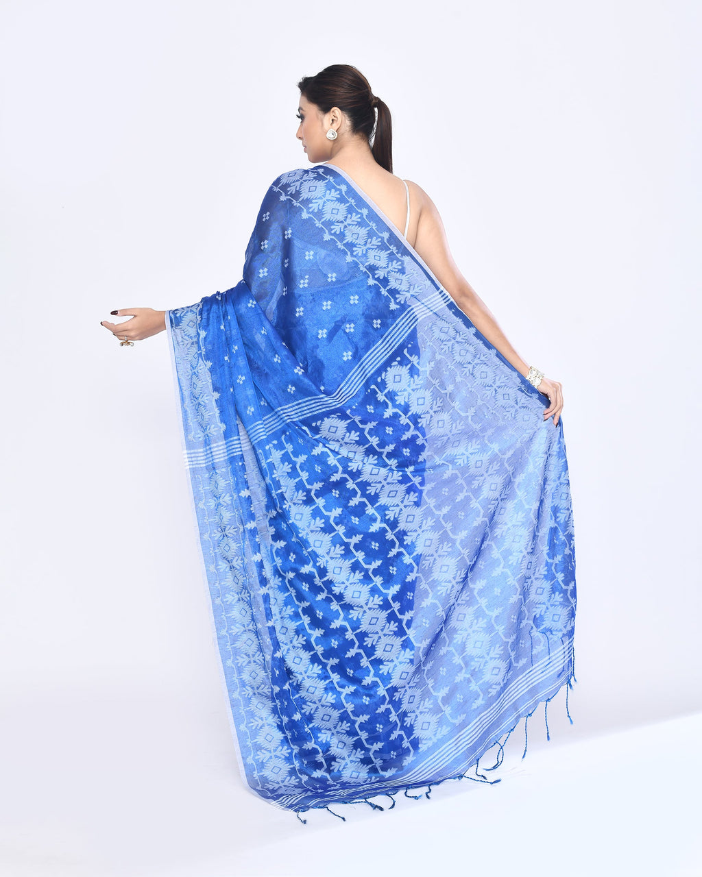 Piyari Fashion Women's Blue Zari Cotton Tissue Jamdani Saree - Distacart