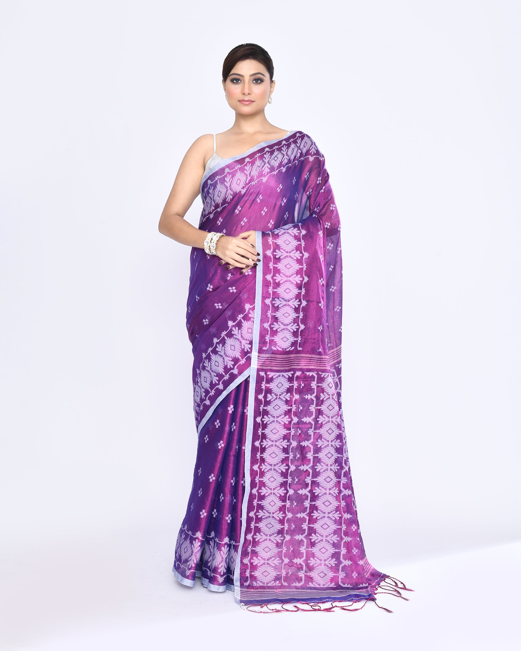 Piyari Fashion Women's Purple Zari Cotton Tissue Jamdani Saree - Distacart