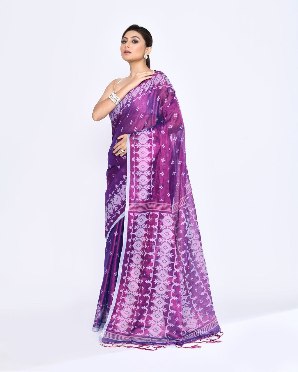 Piyari Fashion Women's Purple Zari Cotton Tissue Jamdani Saree - Distacart