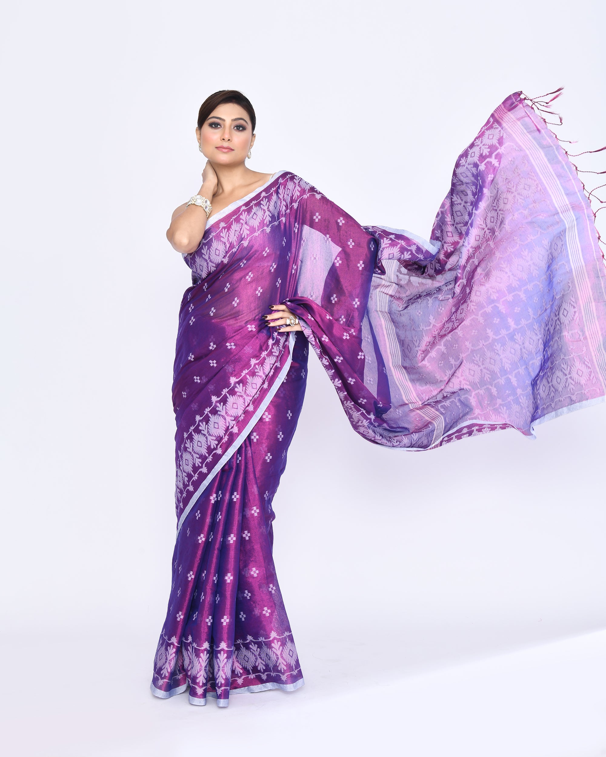 Piyari Fashion Women's Purple Zari Cotton Tissue Jamdani Saree - Distacart