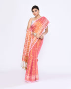 Piyari Fashion Women's Deep Peach Zari Cotton Tissue Jamdani Saree - Distacart
