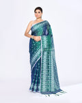 Piyari Fashion Women's Blue Green Zari Cotton Tissue Jamdani Saree - Distacart