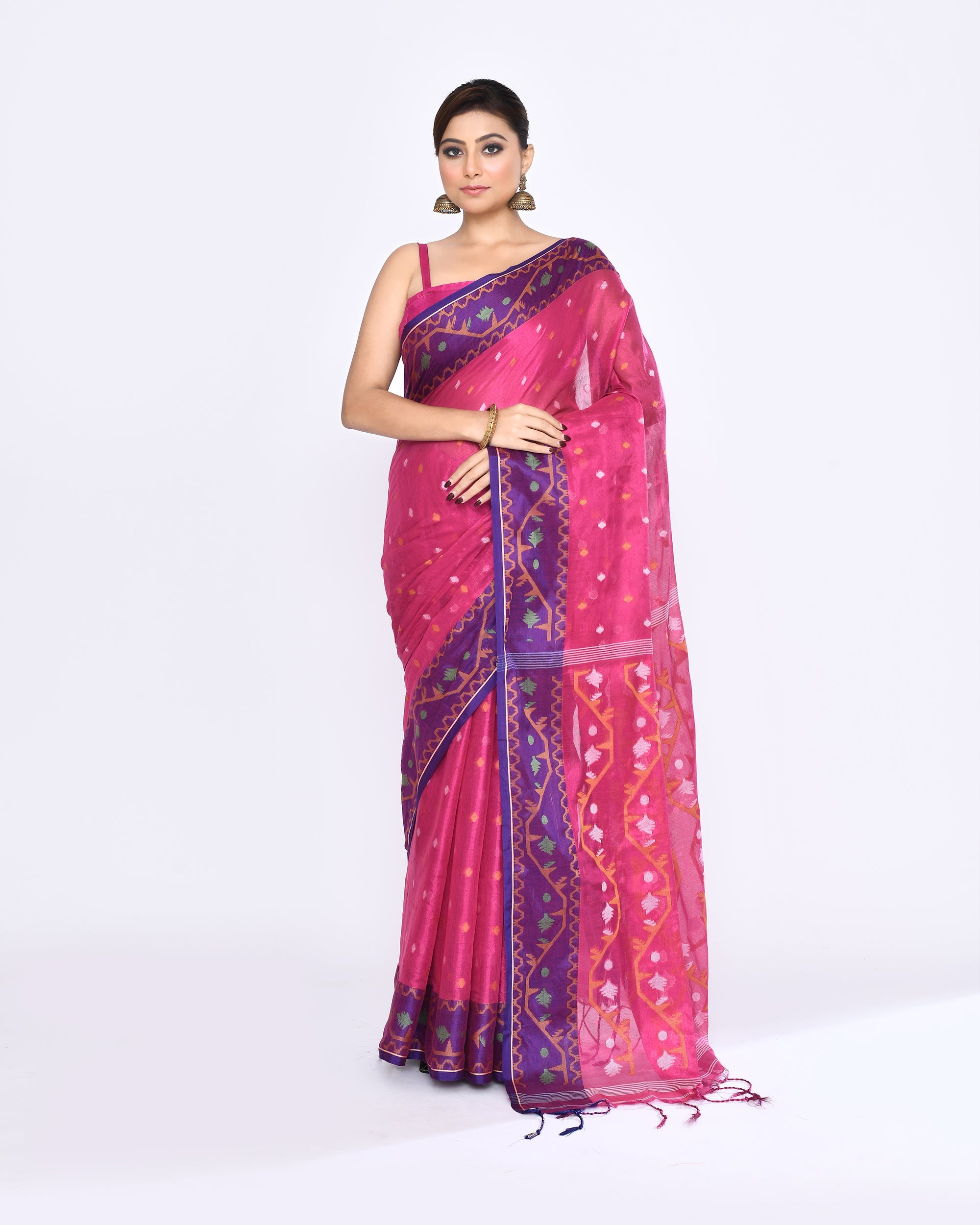 Piyari Fashion Women's Pink Zari Cotton Tissue Jamdani Saree - Distacart