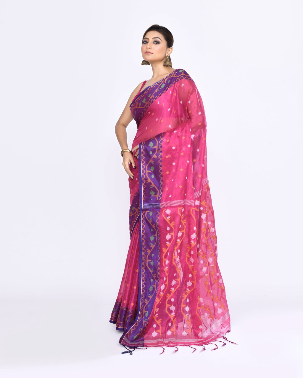 Piyari Fashion Women's Pink Zari Cotton Tissue Jamdani Saree - Distacart