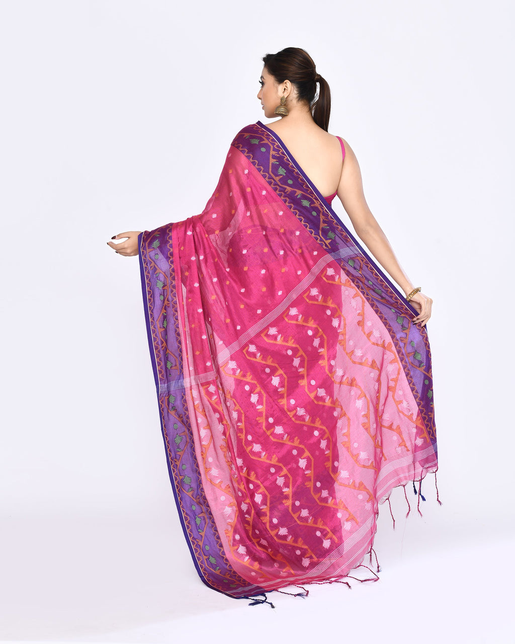 Piyari Fashion Women's Pink Zari Cotton Tissue Jamdani Saree - Distacart