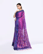 Piyari Fashion Women's Pink Blue Zari Cotton Tissue Jamdani Saree - Distacart