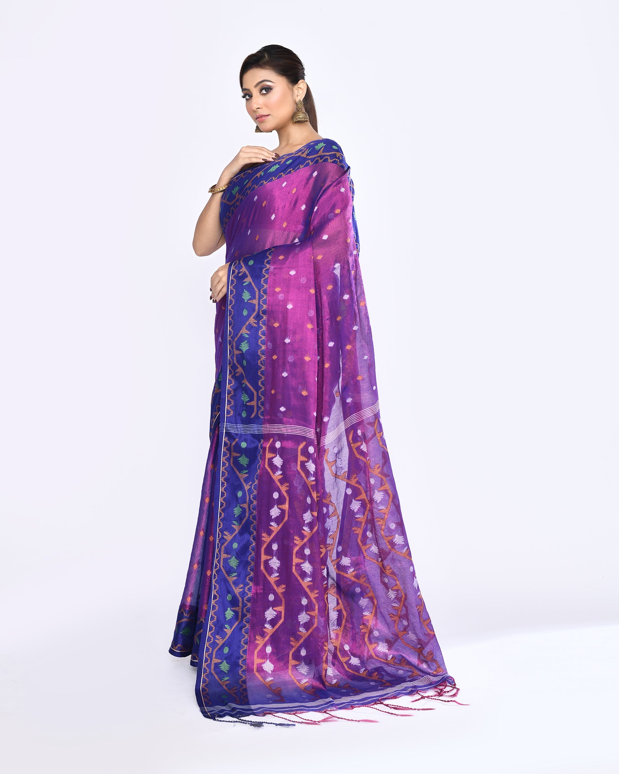 Piyari Fashion Women's Pink Blue Zari Cotton Tissue Jamdani Saree - Distacart