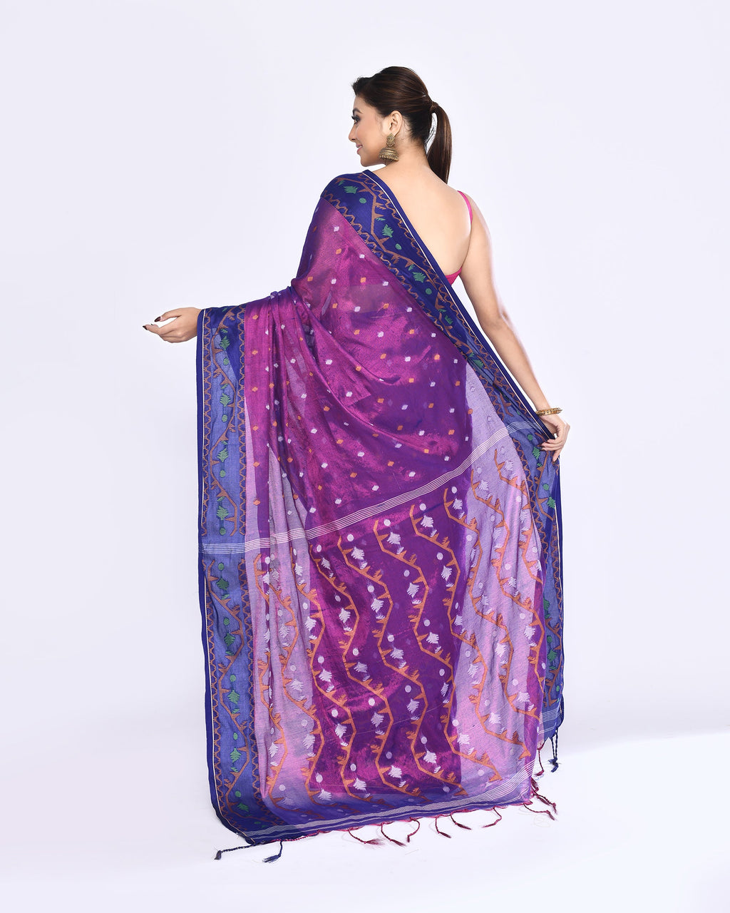 Piyari Fashion Women's Pink Blue Zari Cotton Tissue Jamdani Saree - Distacart