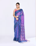 Piyari Fashion Women's Pink Blue Zari Cotton Tissue Jamdani Saree - Distacart
