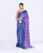 Piyari Fashion Women's Pink Blue Zari Cotton Tissue Jamdani Saree - Distacart