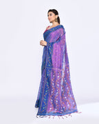 Piyari Fashion Women's Pink Blue Zari Cotton Tissue Jamdani Saree - Distacart